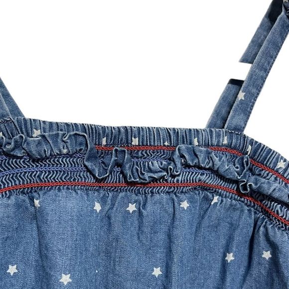 Cat & Jack Blue Chambray Sleeveless Romper with Red Trim and White Stars 6/6X - Picture 6 of 13